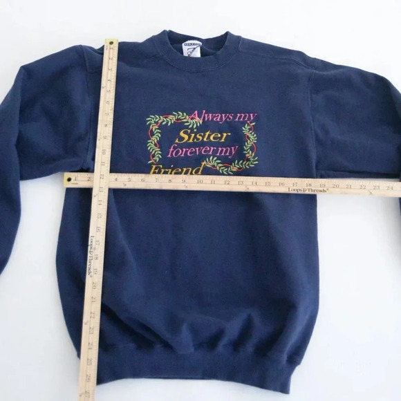 Vintage Lerzees Activewear Always My  Sister Forever Friends Navy Sweater M - Picture 4 of 11